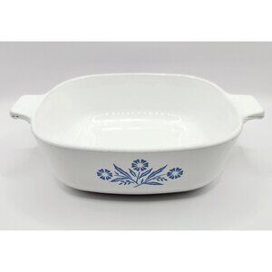 Corning Ware 1 Quart Blue Cornflower Casserole (P-1-B) Square No Lid Vintage